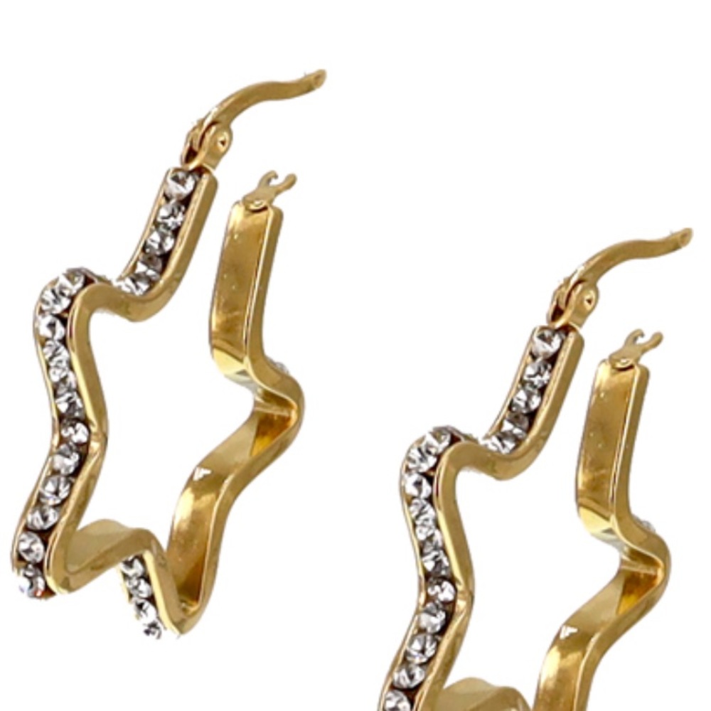 Gold Star Hoop Earrings with Rhinestones